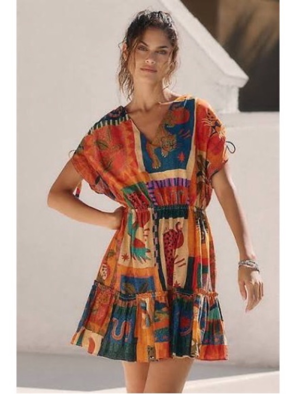 Farm Rio X Anthropologie Printed Cover Up Dress Size S Tropical Vacation Resort